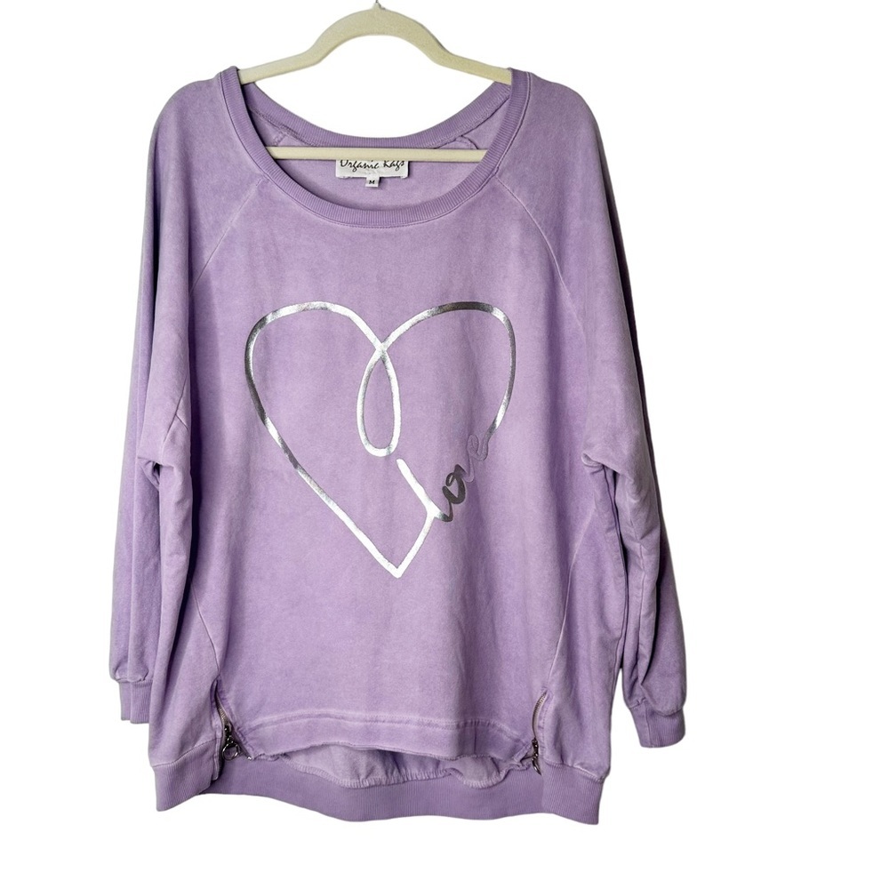 Organic Rags Purple Metallic Heart Sweatshirt Medium